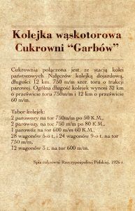 Kolejka wąskotorowa Cukrowni Garbów, wykaz taboru, rok 1926.